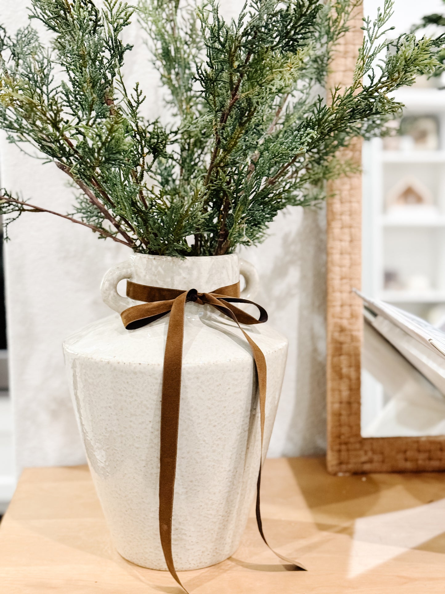 Neutral Glazed Stoneware Vase with Handles – Handmade Decorative Vessel