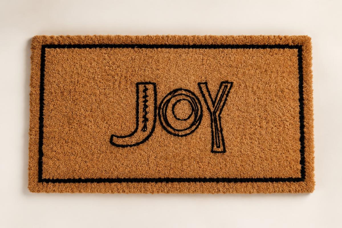 Creative Co-Op Natural Coir “Joy” Doormat – 32″ × 16″ | Eco-Friendly Holiday Welcome Mat