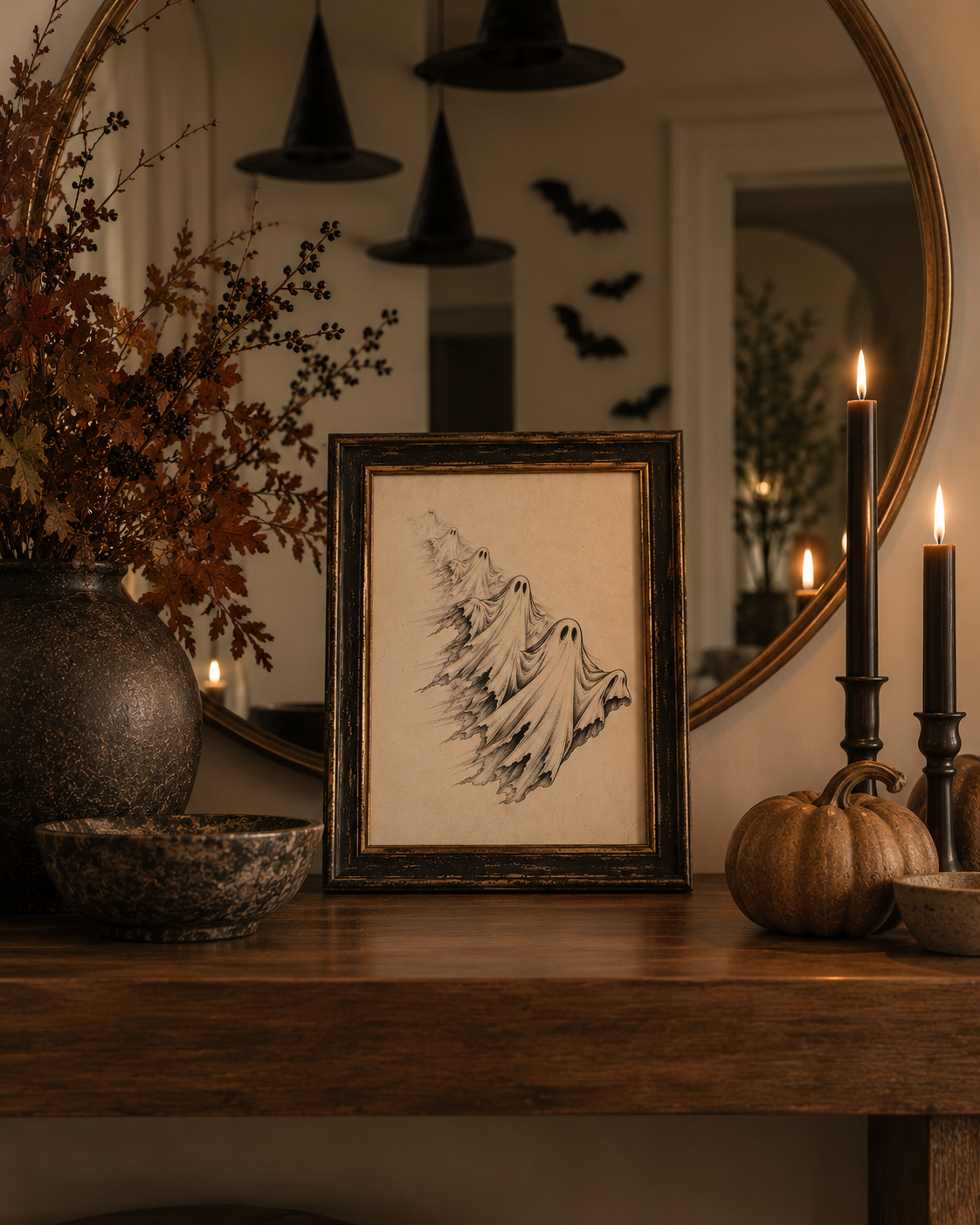 Vintage Flying Ghost Printable Wall Art — Digital Download