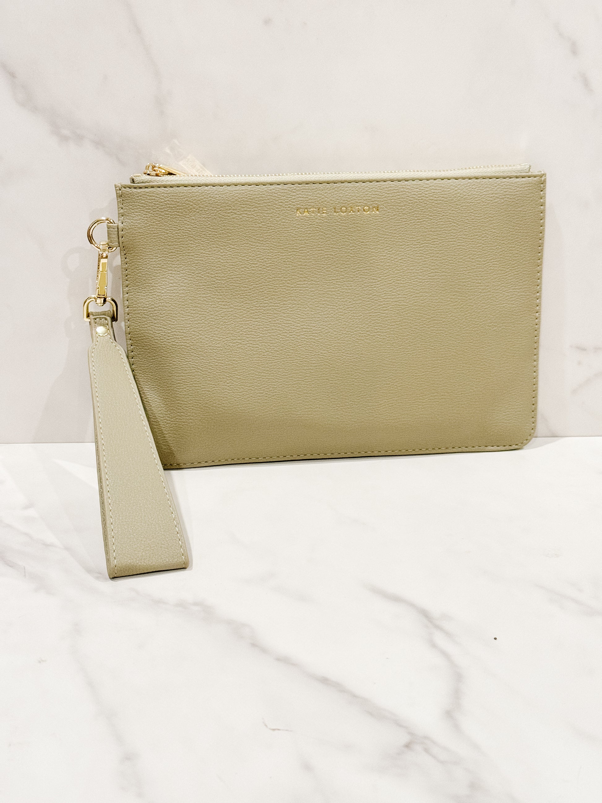 Katie Loxton vegan leather Zana wristlet pouch in sage green
