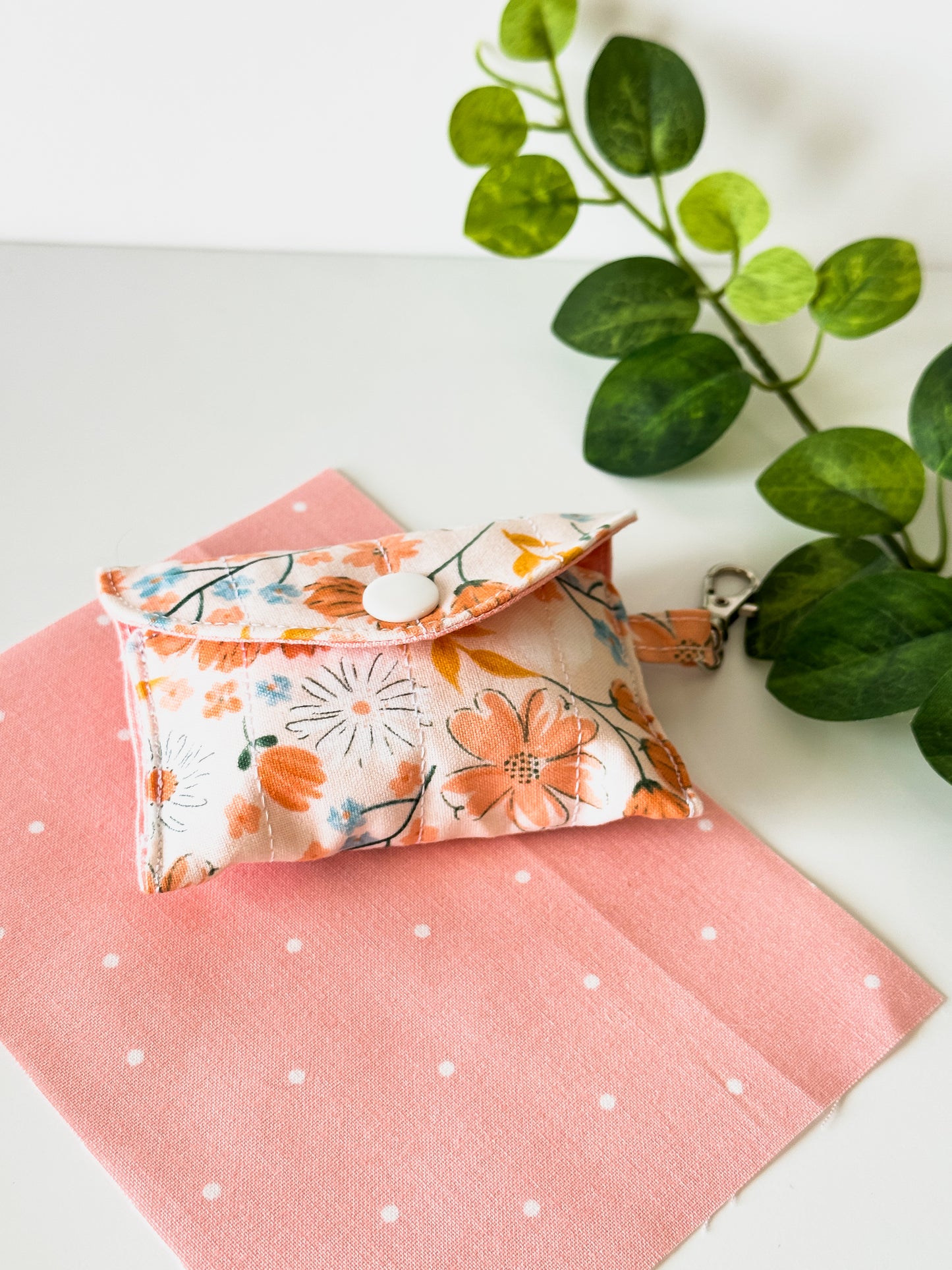 Peach Blossom Meadow Mini Snap Pouch – Handmade Floral Airpod Case