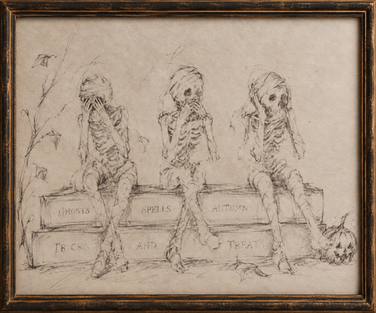 See Speak Hear No Evil Skeleton Printable | Vintage Halloween Wall Art