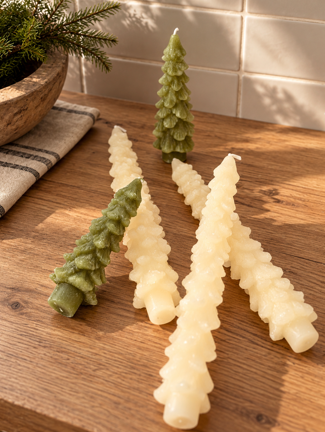 Tree Taper Candles (Set of 2) – Sculptural Winter Forest Tapers for Holiday Table & Mantel