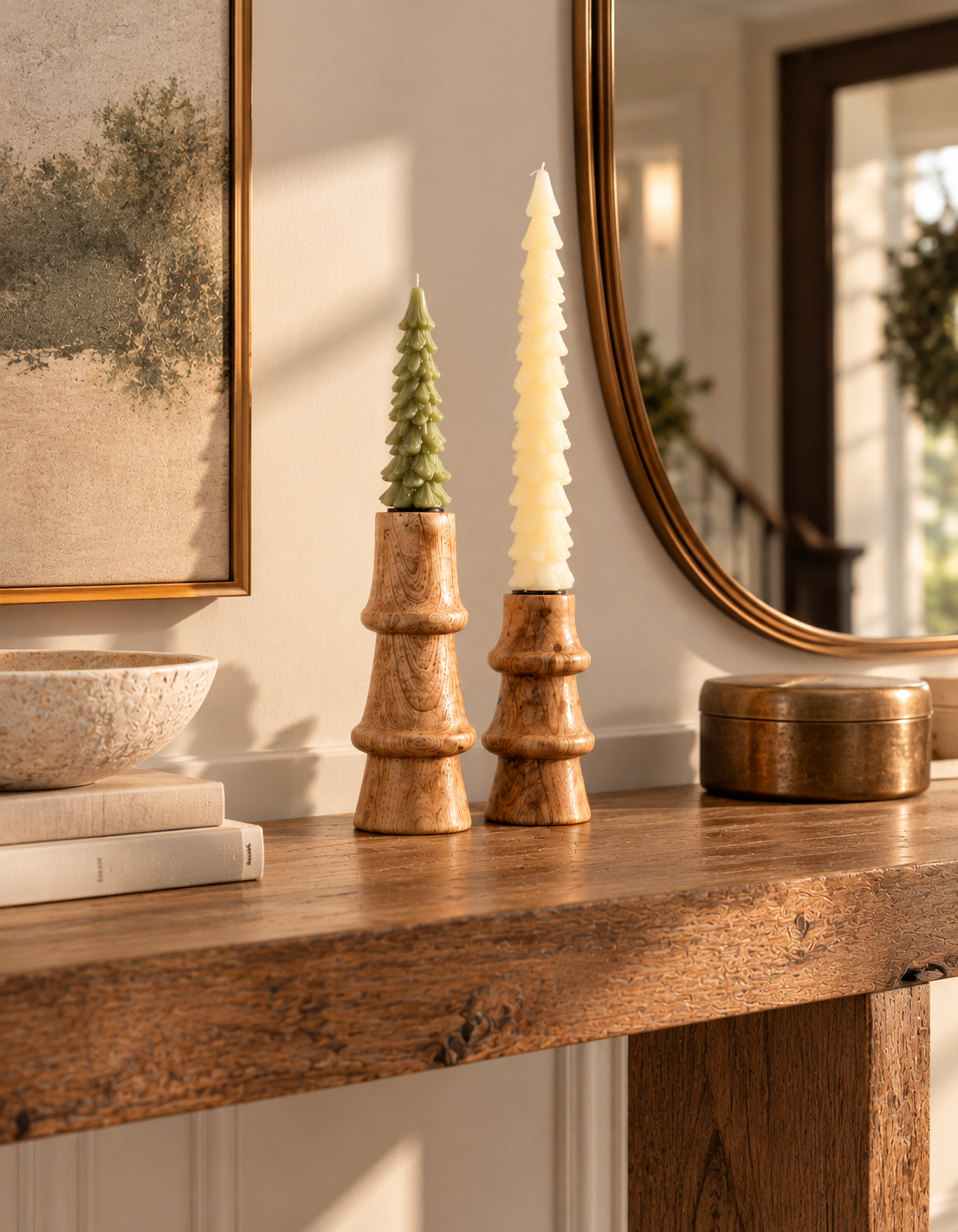 Tree Taper Candles (Set of 2) – Sculptural Winter Forest Tapers for Holiday Table & Mantel