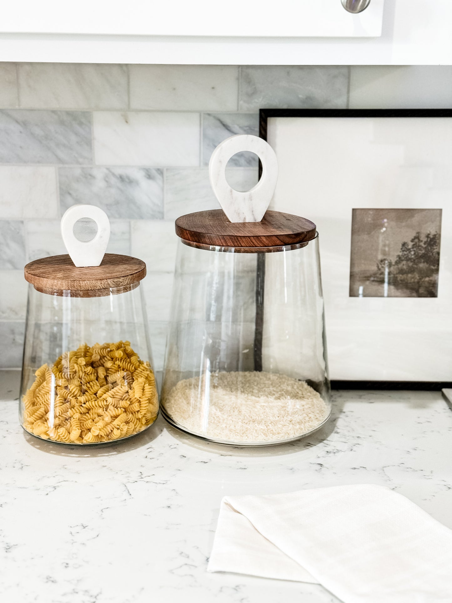 Glass Jar with mango wood lid and marble handle