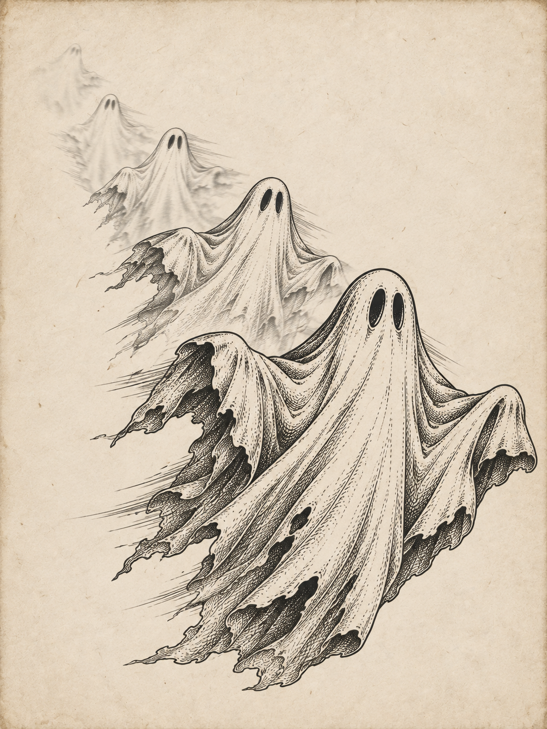 Vintage Flying Ghost Printable Wall Art — Digital Download
