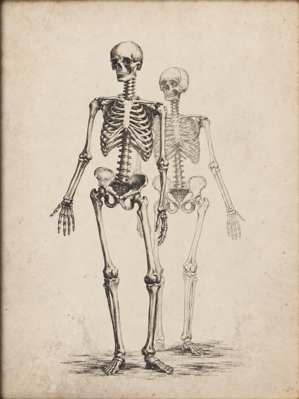Vintage Layered Skeleton Printable | Antique Skeleton Wall Art | Halloween Digital Download