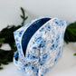 Blue Blossom quilted boxy makeup bag with ginham blue interior