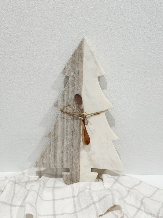 Handcrafted marble Christmas tree board for holiday entertaining