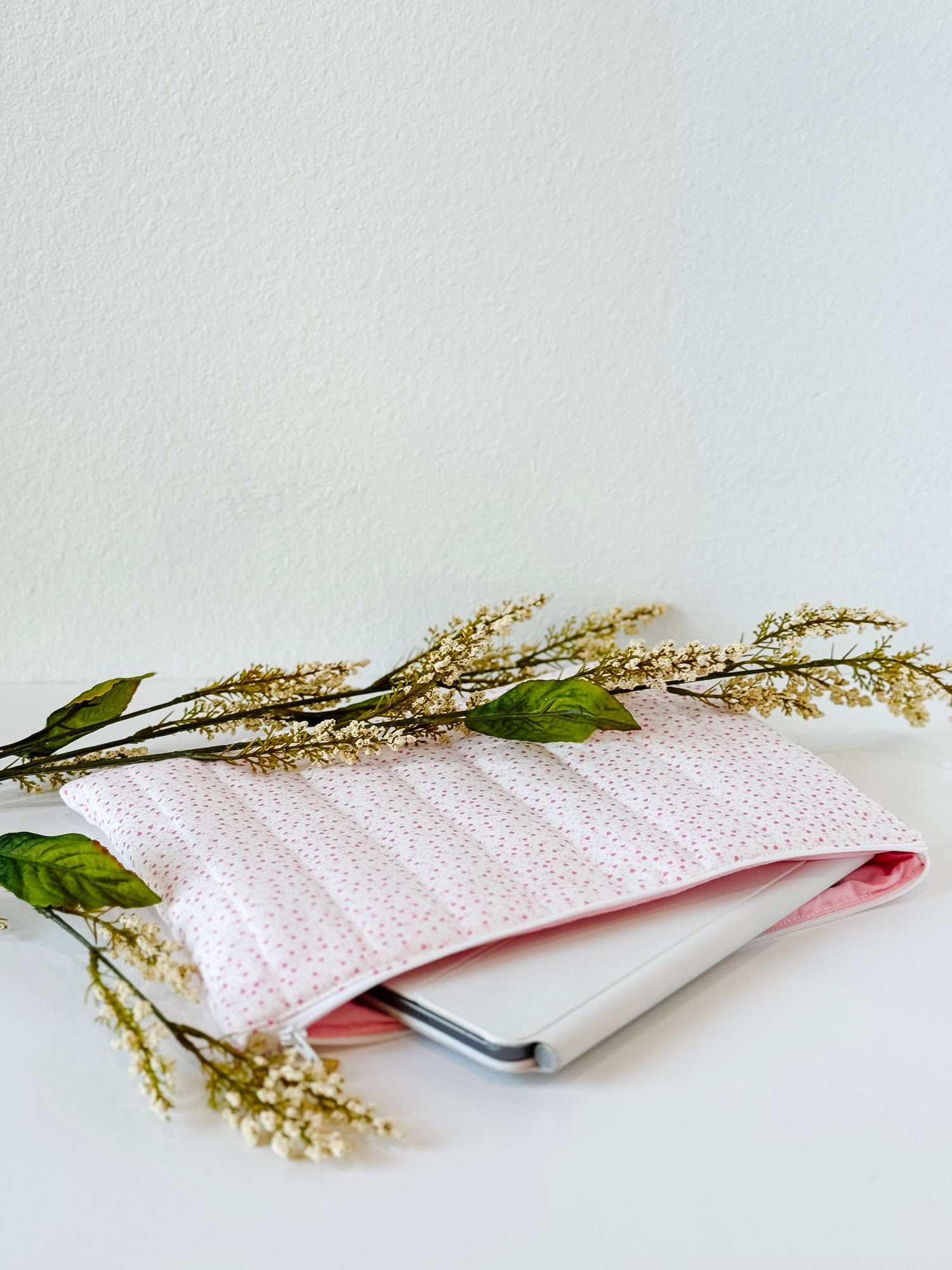 Oversized floral quilted pouch for storage or packing