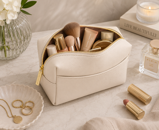 The Makeup Bag – Vegan Leather Travel Pouch with Gold Zipper