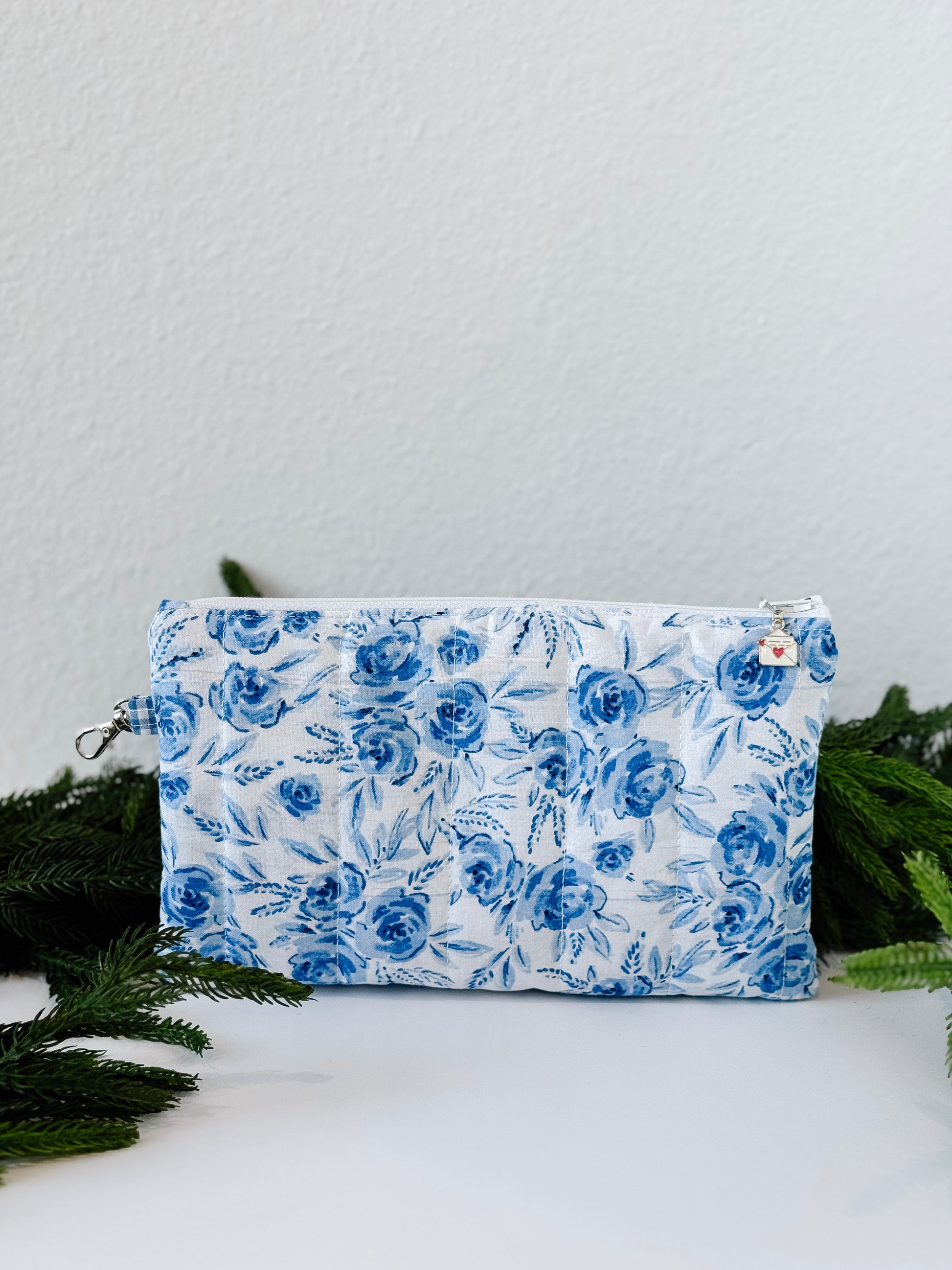 Large blue blossom floral pouch