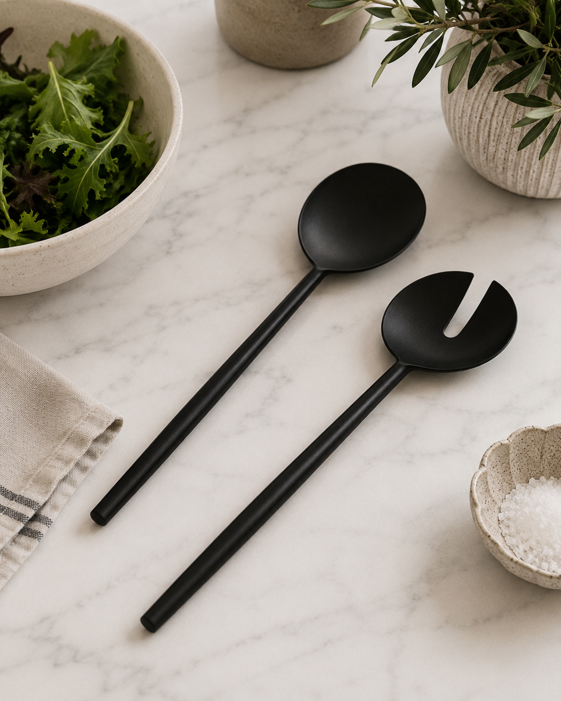 Matte Black Stainless Steel Salad Servers