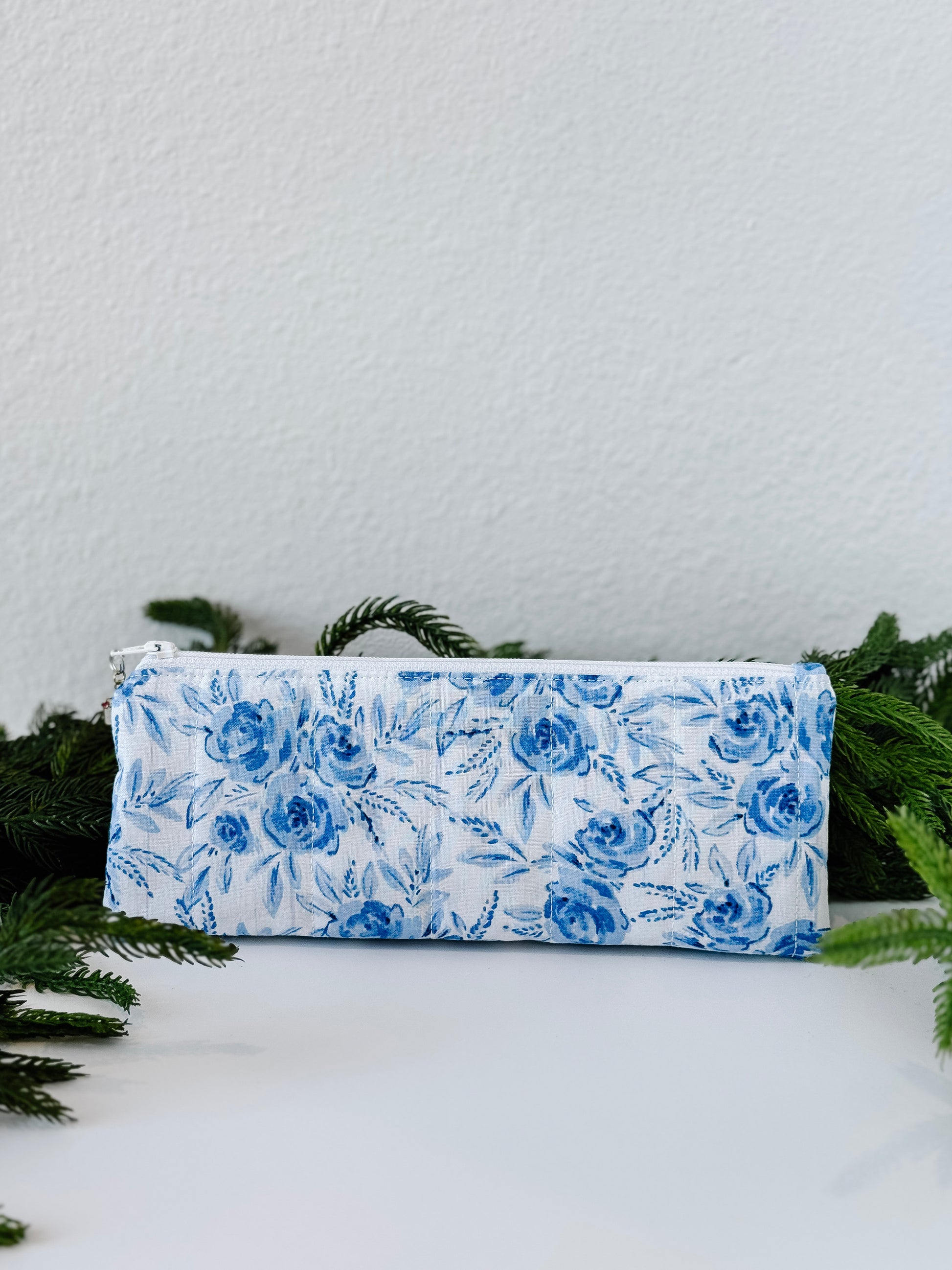 Blue Blossom quilted pencil case
