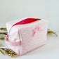 Handmade rosebud quilted boxy makeup bag with pink interior