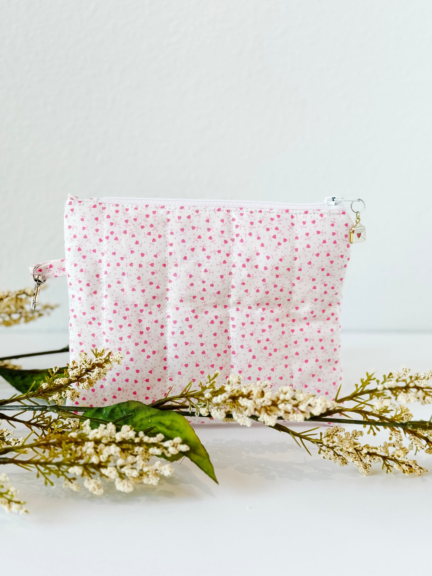 Medium rosebud quilted pouch handmade from cotton