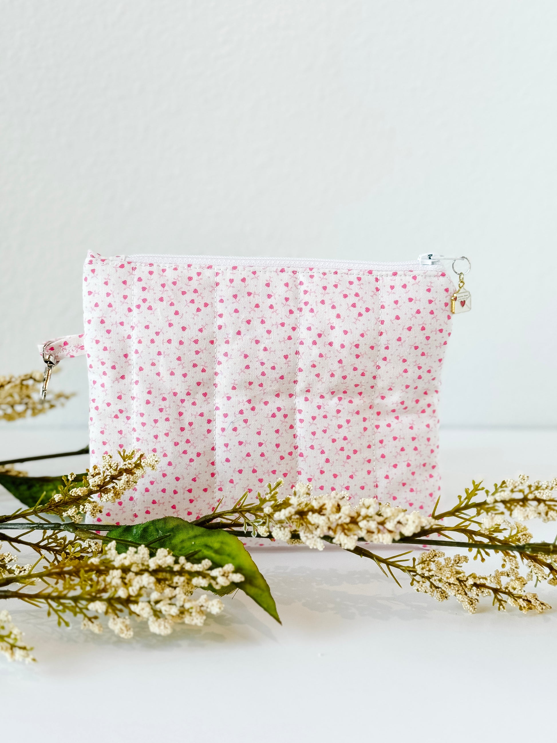 Medium rosebud quilted pouch handmade from cotton