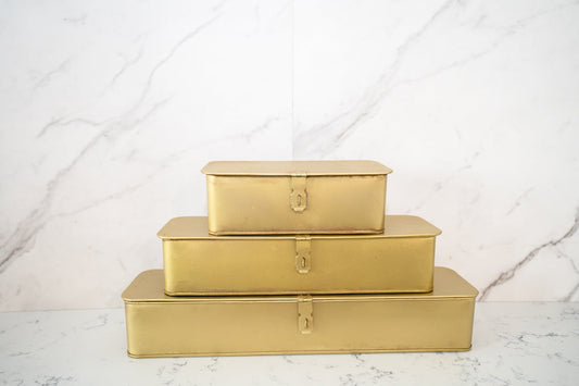 Decorative Metal Boxes, Brass Finish, Set of 3