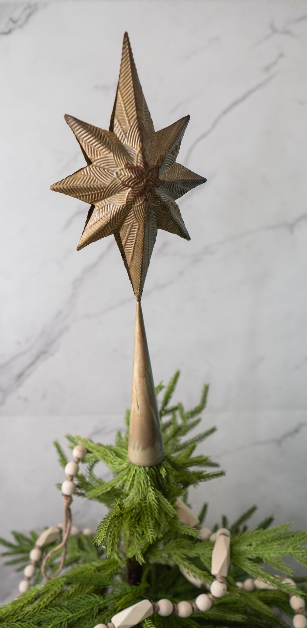 Embossed Metal Two-Sided Star Tree Topper