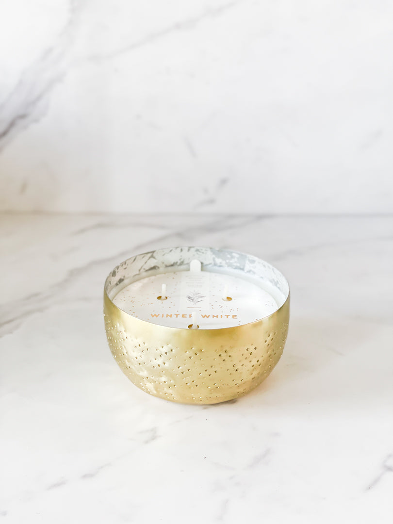 Winter White Large Iced Metal Candle