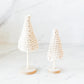 Set of cream crochet Christmas trees on wooden bases