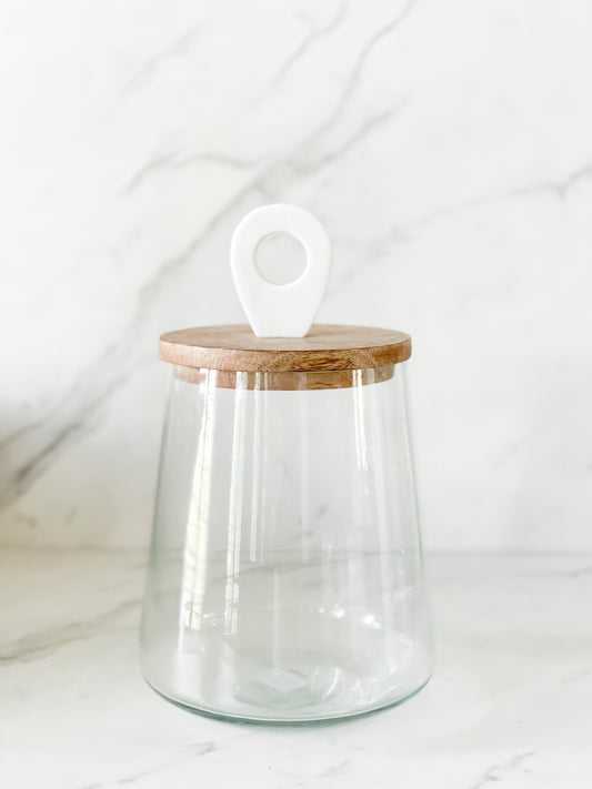 Glass Jar with Mango Wood and Marble Lid