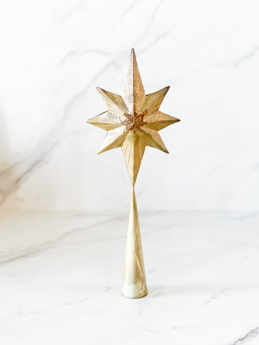 Embossed Metal Two-Sided Star Tree Topper