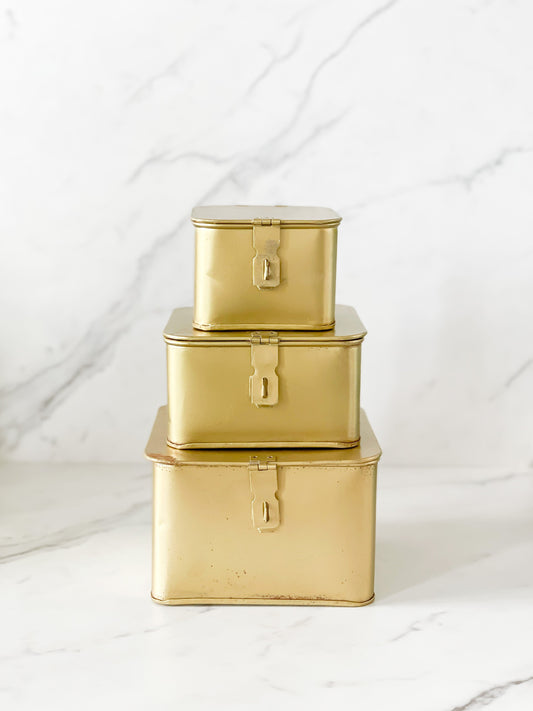 Decorative Metal Boxes, Brass Finish, Set of 3