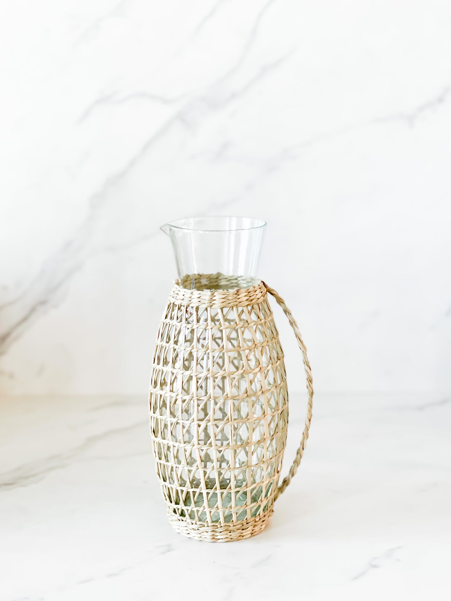 Glass Pitcher with Woven Seagrass Sleeve