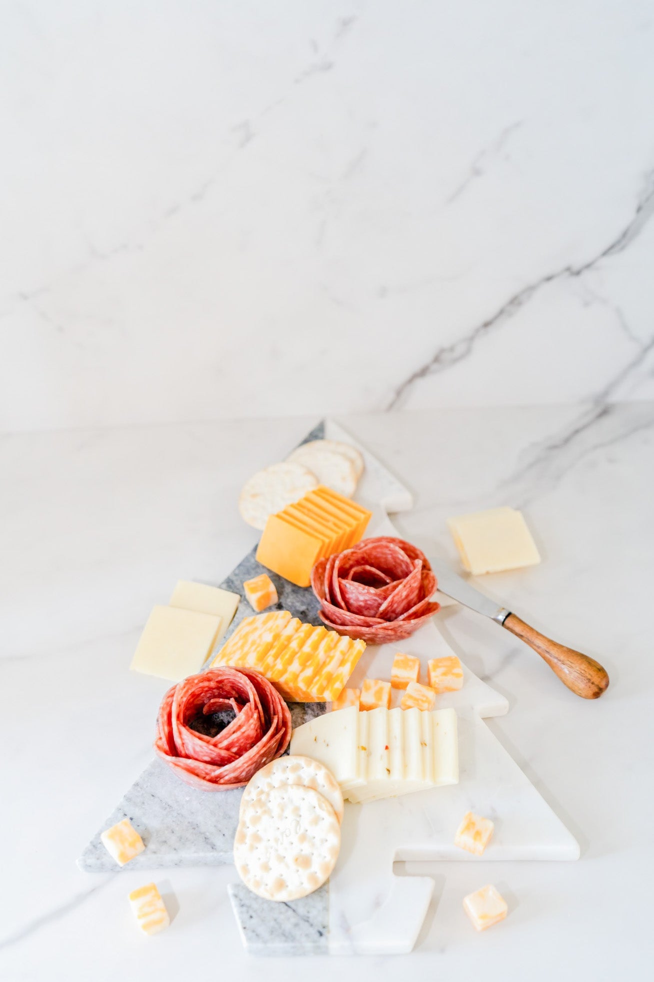 Marble Tree Cheese/Cutting Board with Canape Knife