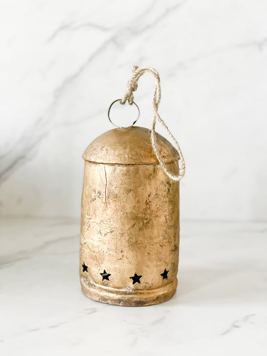 Metal Bell on Jute Rope with Star Cut-Outs