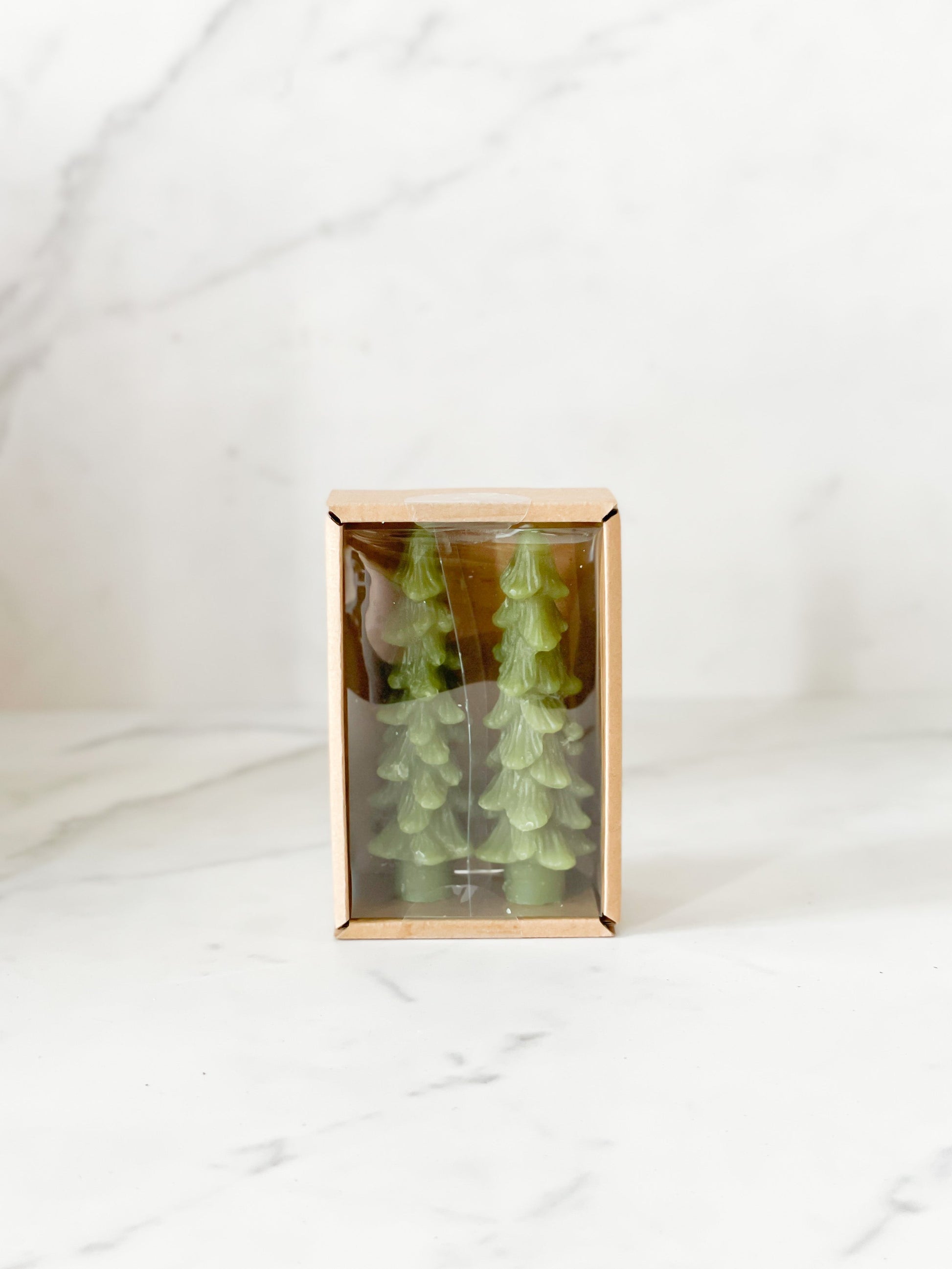 Mini green Christmas tree taper candles set of 2