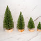 Set of 4 green sisal bottle brush Christmas trees with glitter, heights 3″–8½