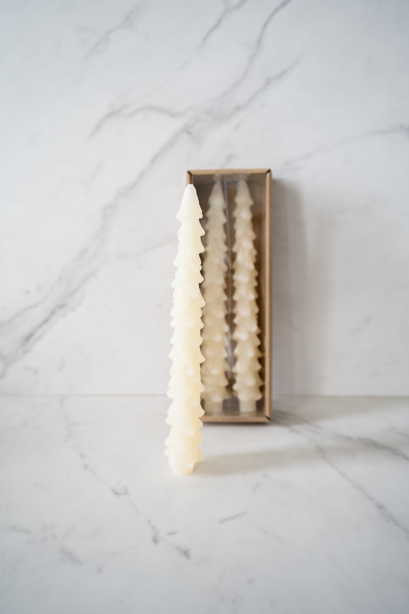 White tree taper candles set of 2 – sculptural holiday tapers