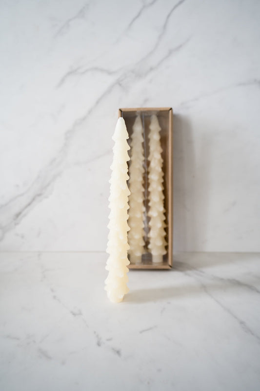 White tree taper candles set of 2 – sculptural holiday tapers
